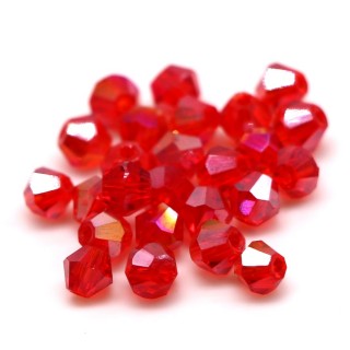 Бусины биконус 4мм, красный прозрачный с переливом